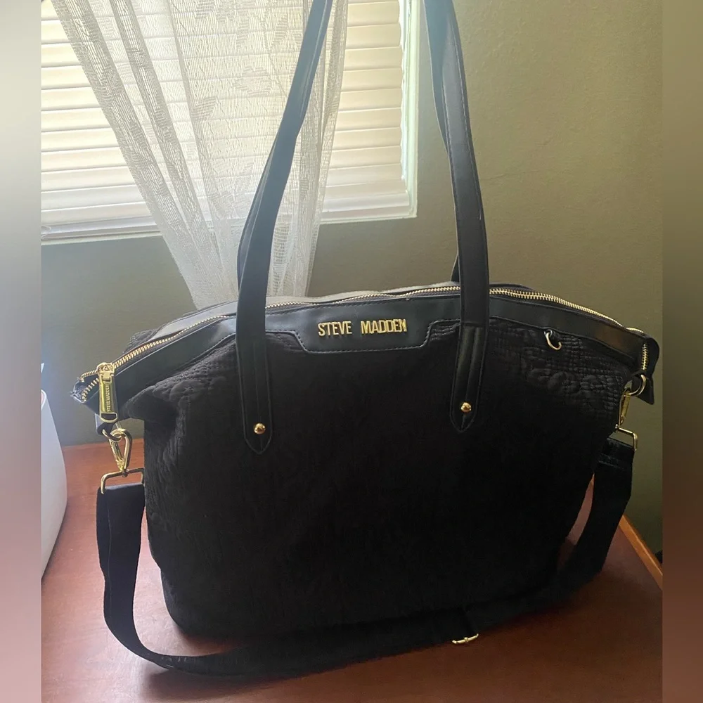 Steve Madden Large Embroidered Logo Hobo Bag with Crossbody Strap